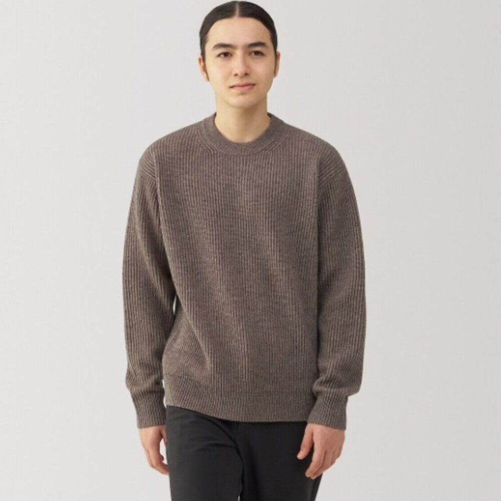 MUJI Ribbed Taupe/Mushroom Brown Yak Wool Sweater - Small